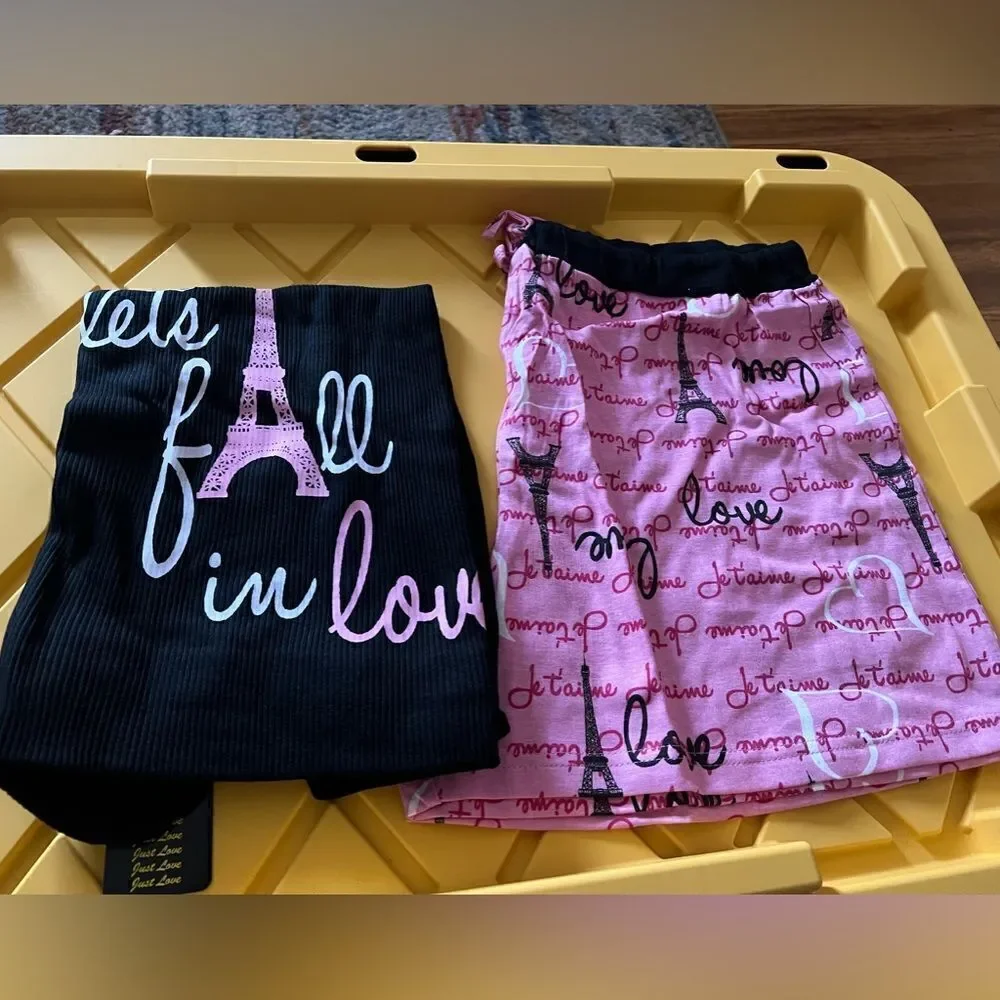 “Let’s Fall in Love” Tank top pajama short set with elastic waist